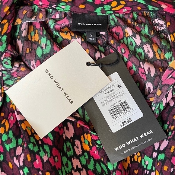 Multicolor Blouse Top Sheer Puffy Long Sleeves S - Picture 7 of 7